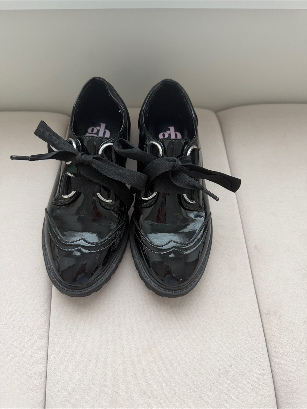 GB girls Black Patent Lace-Up Dress Shoes with Ribbon Laces